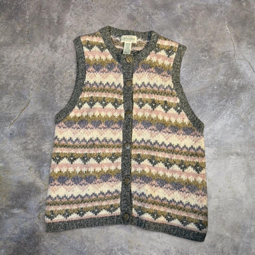 Vintage St. John's Bay Fair Isle Sweater Vest Womens Medium Knit Cardigan